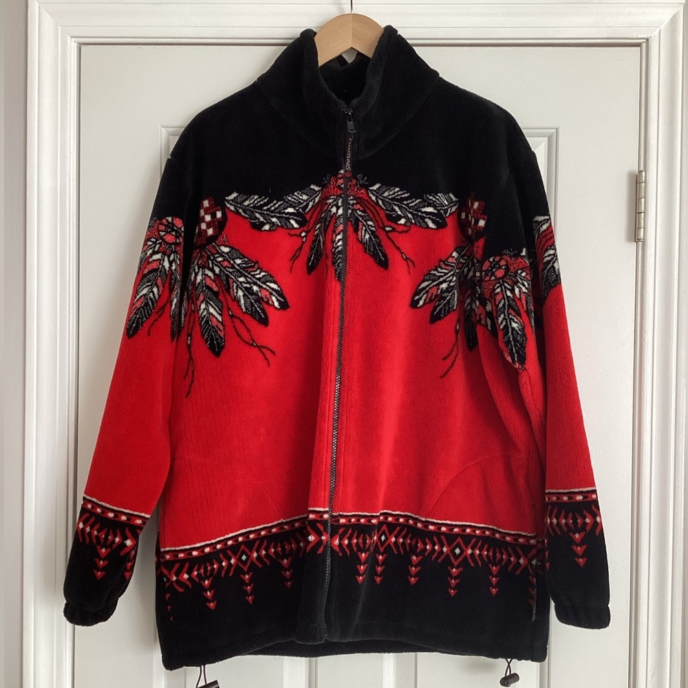 Vintage Coastlines Canada Red Fleece Full Zip Native American Jacket